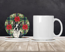 Load image into Gallery viewer, Boston Terrier Christmas PoinsettIas Large Sandstone Coasters Pack of 4