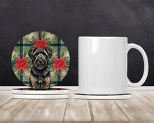 Load image into Gallery viewer, Brindle Bouvier des Flandres Christmas PoinsettIas Large Sandstone Coasters Pack of 4