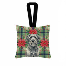 Load image into Gallery viewer, Gray Bouvier des Flandres Christmas PoinsettIas Hanging Square Fabric Ornament 3.5 x 3.5
