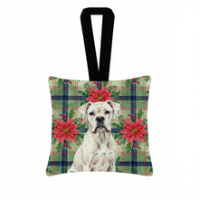 Load image into Gallery viewer, White Boxer Christmas PoinsettIas Hanging Square Fabric Ornament 3.5 x 3.5