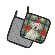 Load image into Gallery viewer, White Boxer Christmas PoinsettIas Pair of Pot Holders