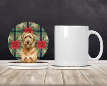 Load image into Gallery viewer, Tawny Briard Christmas PoinsettIas Large Sandstone Coasters Pack of 4
