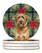 Load image into Gallery viewer, Tawny Briard Christmas PoinsettIas Large Sandstone Coasters Pack of 4