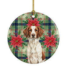 Load image into Gallery viewer, Liver and White Brittany Christmas PoinsettIas Ceramic Ornament
