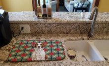 Load image into Gallery viewer, Liver and White Brittany Christmas PoinsettIas Dish Drying Mat