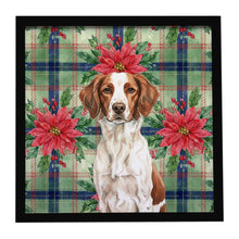 Load image into Gallery viewer, Liver and White Brittany Christmas PoinsettIas Framed Metal Print