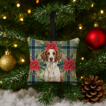 Load image into Gallery viewer, Liver and White Brittany Christmas PoinsettIas Hanging Square Fabric Ornament 3.5 x 3.5