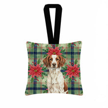 Load image into Gallery viewer, Liver and White Brittany Christmas PoinsettIas Hanging Square Fabric Ornament 3.5 x 3.5