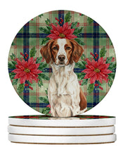Load image into Gallery viewer, Liver and White Brittany Christmas PoinsettIas Large Sandstone Coasters Pack of 4