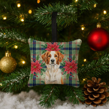 Load image into Gallery viewer, Orange and White Brittany Christmas PoinsettIas Hanging Square Fabric Ornament 3.5 x 3.5