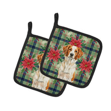 Load image into Gallery viewer, Orange and White Brittany Christmas PoinsettIas Pair of Pot Holders
