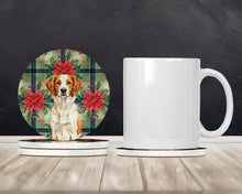 Load image into Gallery viewer, Orange and White Brittany Christmas PoinsettIas Large Sandstone Coasters Pack of 4