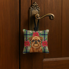 Load image into Gallery viewer, Belge Brussels Griffon Christmas PoinsettIas Hanging Square Fabric Ornament 3.5 x 3.5