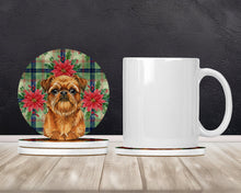 Load image into Gallery viewer, Belge Brussels Griffon Christmas PoinsettIas Large Sandstone Coasters Pack of 4