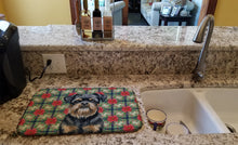 Load image into Gallery viewer, Black and Tan Brussels Griffon Christmas PoinsettIas Dish Drying Mat