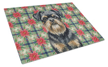 Load image into Gallery viewer, Black and Tan Brussels Griffon Christmas PoinsettIas Glass Cutting Board