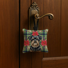 Load image into Gallery viewer, Black and Tan Brussels Griffon Christmas PoinsettIas Hanging Square Fabric Ornament 3.5 x 3.5