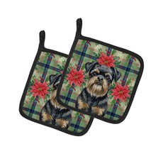 Load image into Gallery viewer, Black and Tan Brussels Griffon Christmas PoinsettIas Pair of Pot Holders