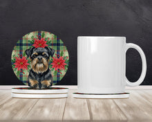 Load image into Gallery viewer, Black and Tan Brussels Griffon Christmas PoinsettIas Large Sandstone Coasters Pack of 4