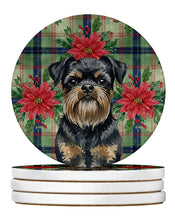Load image into Gallery viewer, Black and Tan Brussels Griffon Christmas PoinsettIas Large Sandstone Coasters Pack of 4