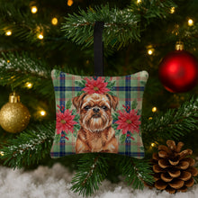 Load image into Gallery viewer, Red Brussels Griffon Christmas PoinsettIas Hanging Square Fabric Ornament 3.5 x 3.5