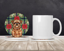 Load image into Gallery viewer, Red Brussels Griffon Christmas PoinsettIas Large Sandstone Coasters Pack of 4