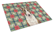 Load image into Gallery viewer, Brindle and White Bull Terrier Christmas PoinsettIas Glass Cutting Board