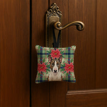 Load image into Gallery viewer, Brindle and White Bull Terrier Christmas PoinsettIas Hanging Square Fabric Ornament 3.5 x 3.5