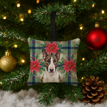 Load image into Gallery viewer, Brindle and White Bull Terrier Christmas PoinsettIas Hanging Square Fabric Ornament 3.5 x 3.5