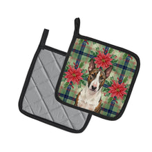 Load image into Gallery viewer, Brindle and White Bull Terrier Christmas PoinsettIas Pair of Pot Holders