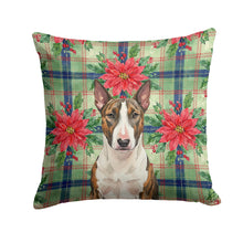 Load image into Gallery viewer, Brindle and White Bull Terrier Christmas PoinsettIas Throw Pillow