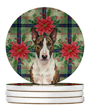 Load image into Gallery viewer, Brindle and White Bull Terrier Christmas PoinsettIas Large Sandstone Coasters Pack of 4