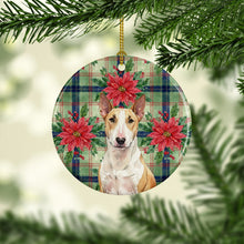 Load image into Gallery viewer, Fawn and White Bull Terrier Christmas PoinsettIas Ceramic Ornament