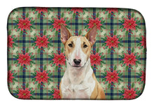 Load image into Gallery viewer, Fawn and White Bull Terrier Christmas PoinsettIas Dish Drying Mat
