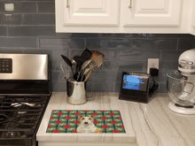 Load image into Gallery viewer, Fawn and White Bull Terrier Christmas PoinsettIas Glass Cutting Board