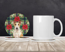 Load image into Gallery viewer, Fawn and White Bull Terrier Christmas PoinsettIas Large Sandstone Coasters Pack of 4