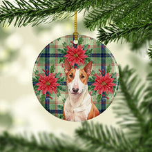 Load image into Gallery viewer, Red and White Bull Terrier Christmas PoinsettIas Ceramic Ornament
