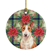 Load image into Gallery viewer, Red and White Bull Terrier Christmas PoinsettIas Ceramic Ornament
