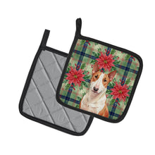 Load image into Gallery viewer, Red and White Bull Terrier Christmas PoinsettIas Pair of Pot Holders