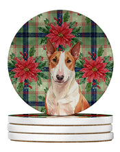 Load image into Gallery viewer, Red and White Bull Terrier Christmas PoinsettIas Large Sandstone Coasters Pack of 4