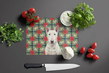 Load image into Gallery viewer, White Bull Terrier Christmas PoinsettIas Glass Cutting Board