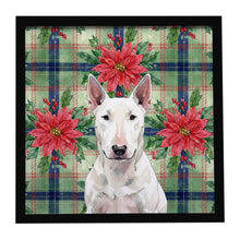 Load image into Gallery viewer, White Bull Terrier Christmas PoinsettIas Framed Metal Print