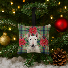 Load image into Gallery viewer, White Bull Terrier Christmas PoinsettIas Hanging Square Fabric Ornament 3.5 x 3.5