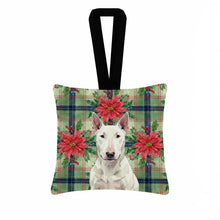 Load image into Gallery viewer, White Bull Terrier Christmas PoinsettIas Hanging Square Fabric Ornament 3.5 x 3.5