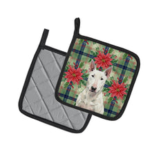Load image into Gallery viewer, White Bull Terrier Christmas PoinsettIas Pair of Pot Holders