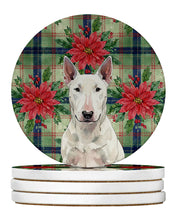 Load image into Gallery viewer, White Bull Terrier Christmas PoinsettIas Large Sandstone Coasters Pack of 4