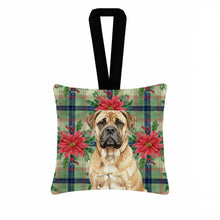 Load image into Gallery viewer, Bullmastiff Christmas PoinsettIas Hanging Square Fabric Ornament 3.5 x 3.5