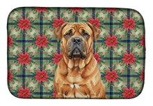 Load image into Gallery viewer, Red Bullmastiff Christmas PoinsettIas Dish Drying Mat