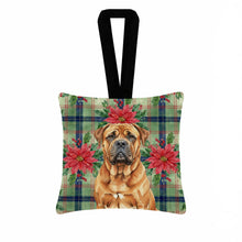Load image into Gallery viewer, Red Bullmastiff Christmas PoinsettIas Hanging Square Fabric Ornament 3.5 x 3.5