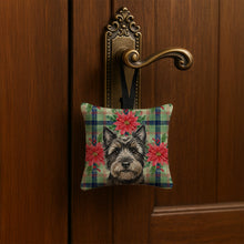 Load image into Gallery viewer, Black Cairn Terrier Christmas PoinsettIas Hanging Square Fabric Ornament 3.5 x 3.5